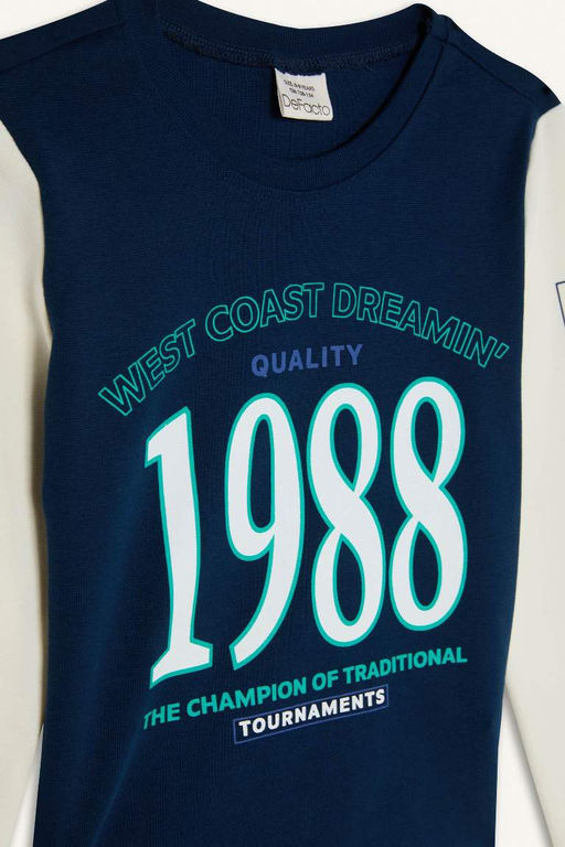 Укороченная футболка с длинными рукавами и круглым вырезом для девочек в рубчик с принтом - Defacto фото 2