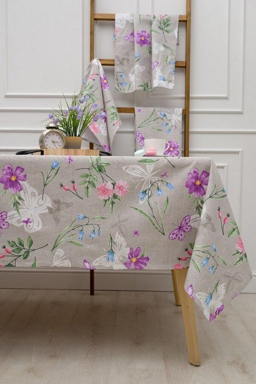 Скатерть Бабочки и цветы 150*180см. рогожка хлопок 100% - Лен поволжья фото 2