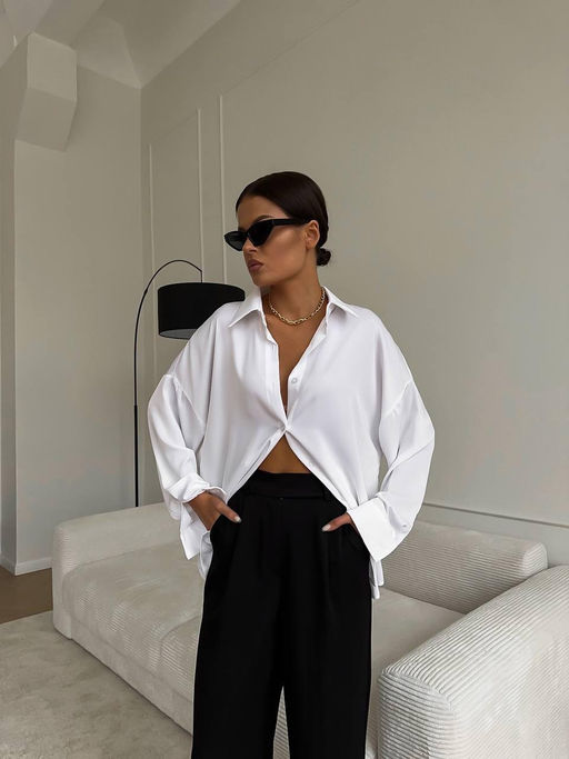 K13299 Блузка атласная БЕЛЫЙ