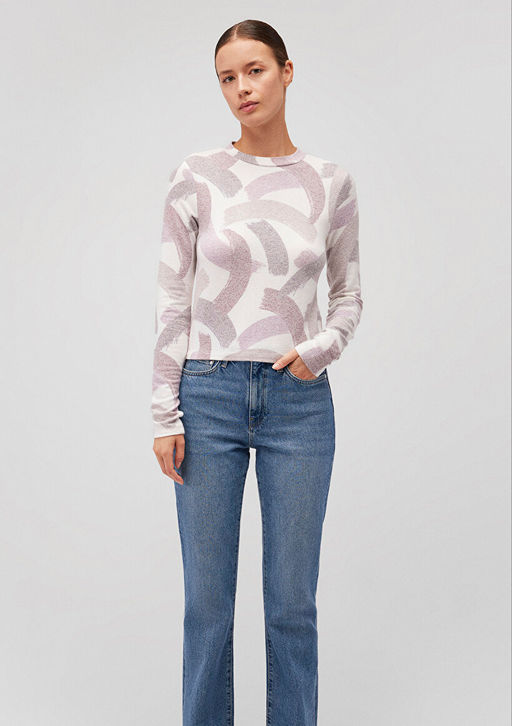 Uzun Kollu Bask?l? Yumusak Tisort - Mavi фото 2