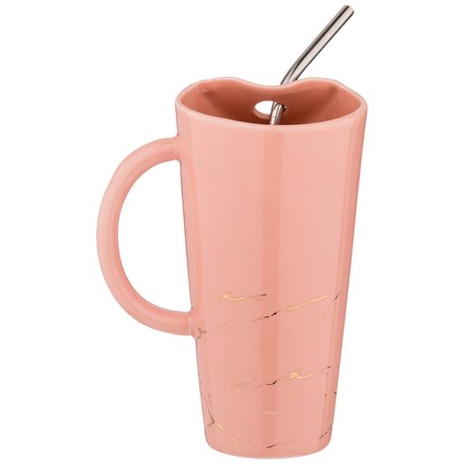 КРУЖКА BREAK TIME С МЕТАЛЛ. ТРУБОЧКОЙ 480МЛ РОЗОВАЯ - Lefard фото 3