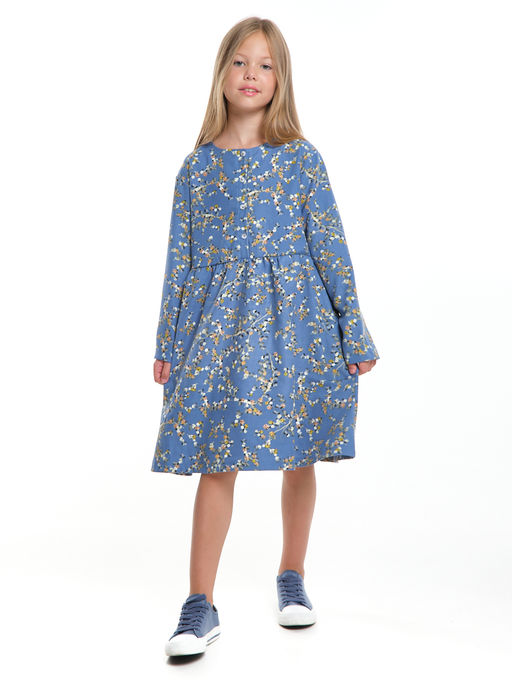 Платье для девочки вельветовое из набивного полотна UD 7844 синие мелкие цветы - Mini maxi фото 4