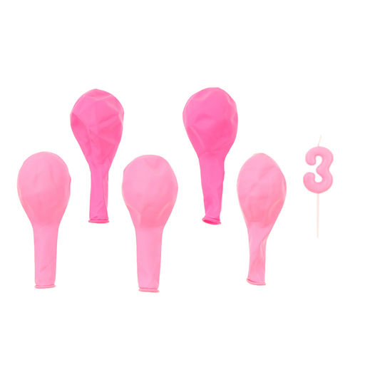 Свеча для торта, цифра 3 + воздушные шары, 5 шт, розовый - Страна карнавалия фото 3