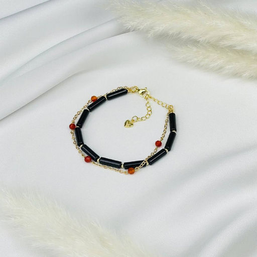 Браслет двойной из черного Агата и Сердолика 16,5 см +