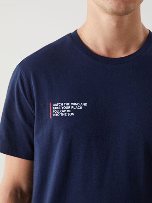 Bisiklet Yaka K?sa Kollu Bask?l? Penye Erkek Ti??rt