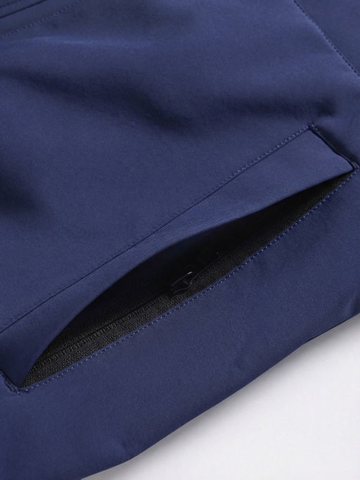 Ветровка мужская софтшелл виндстоппер с капюшоном спортивная темно-синего цвета 9617_1TS