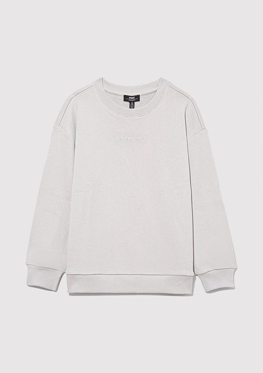 Organik Pamuklu Gri Basic Sweatshirt