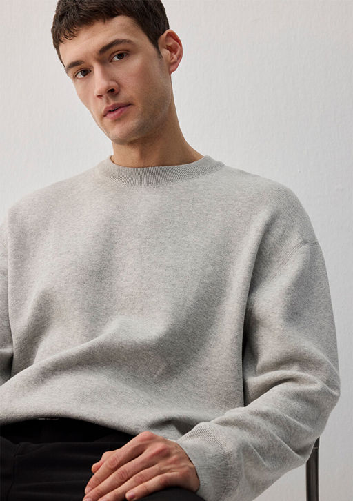 Bisiklet Yaka Oversize Gri Kazak - Mavi фото 3