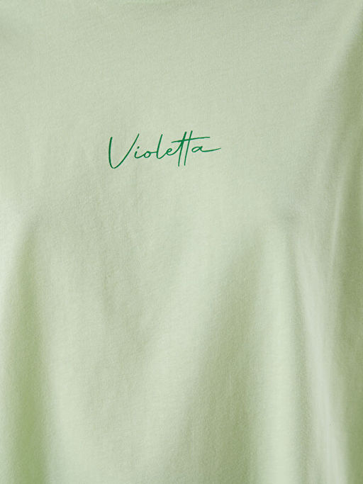 Bisiklet Yaka Bask?l? Oversize Kad?n Ti??rt