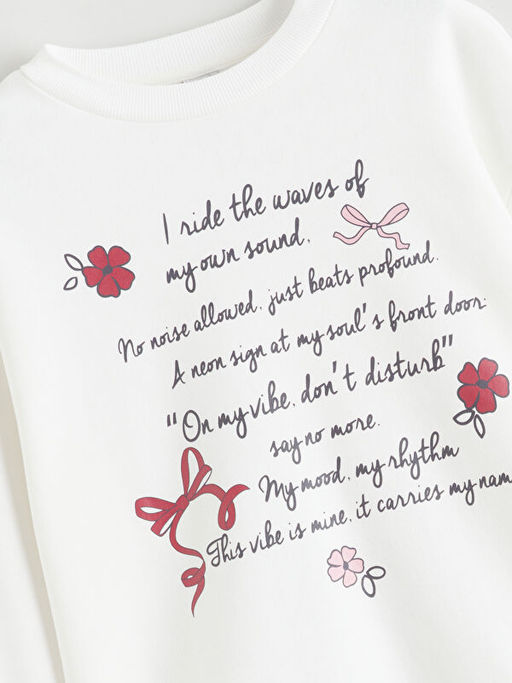 Bisiklet Yaka Bask?l? K?z ?ocuk Kal?n Sweatshirt - Waikiki фото 2