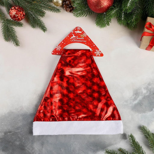 Цена за 6 шт. Колпак новогодний Голография 29х38 см, красный - Зимнее волшебство фото 3