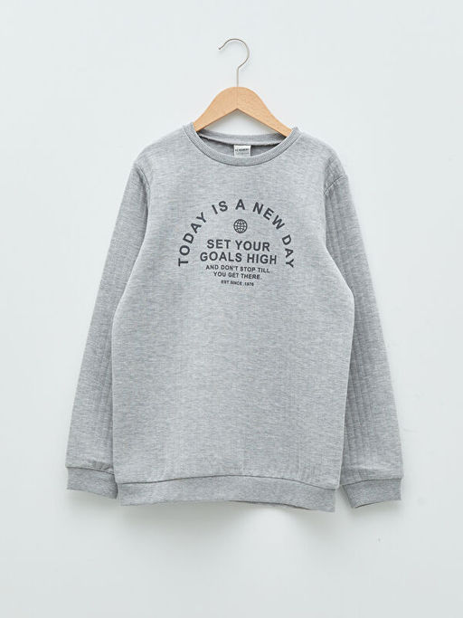 Bisiklet Yaka Bask?l? Uzun Kollu Erkek ?ocuk Sweatshirt