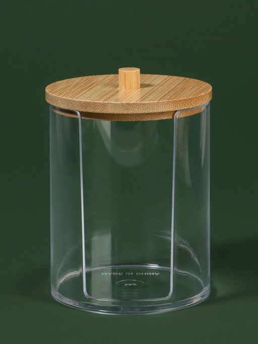 Органайзер для ватных дисков «BAMBOO», с крышкой, d=7×10.1 см, прозрачный, коричневый