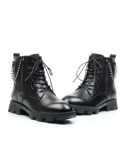 01-CYL94-D1 BLACK Ботинки демисезонные женские (натуральная кожа, байка)