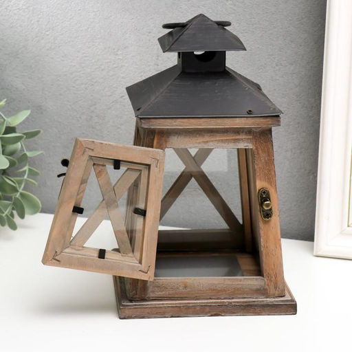 Деревянный подсвечник-фонарь на 1 свечу «Трапеция», коричневый, 20.5×12.5×12.5 см