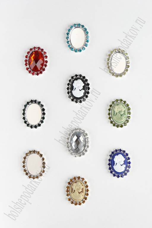 Крышечка металл со стразами "Овал маленький" (20 шт) SF-2296, ассорти