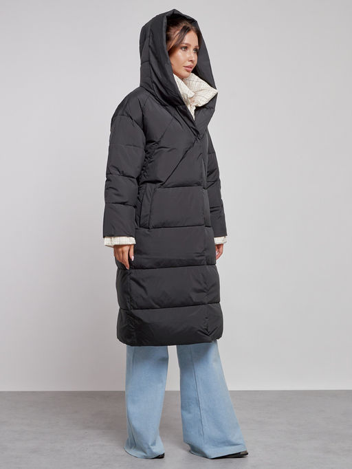 Пальто утепленное молодежное зимнее женское черного цвета 52393Ch - Mtforce фото 8
