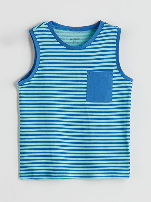 Bisiklet Yaka ?izgili Erkek ?ocuk Atlet 2li