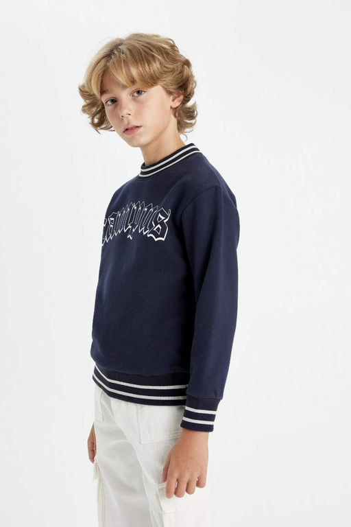 Толстовка оверсайз с круглым вырезом и принтом для мальчиков - Defacto фото 3