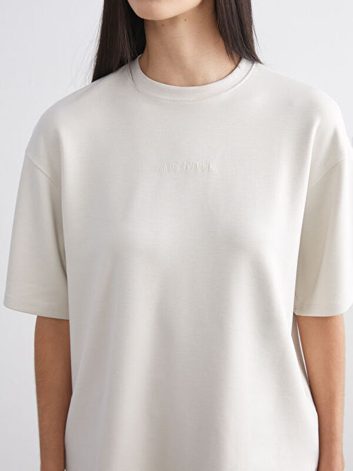 Bisiklet Yaka Nak??l? Oversize Kad?n Ti??rt