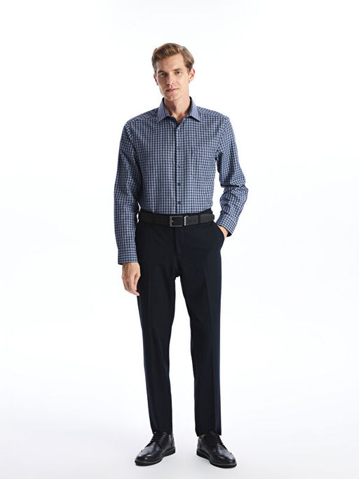 Regular Fit Uzun Kollu Ekose Gabardin Erkek G?mlek