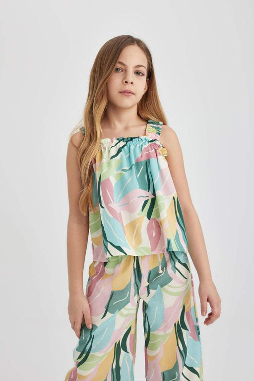 Блузка с узором на бретелях для девочки - Defacto фото 6