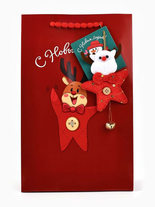 Пакет подарочный С Новым годом, с ёлочной игрушкой и шильдиком, Дед Мороз, 25.5?30?9 см