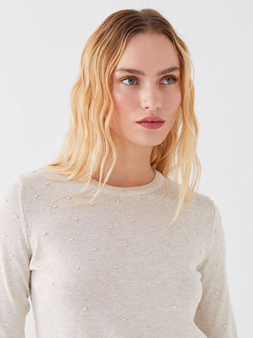 Bisiklet Yaka Kendinden Desenli Uzun Kollu Kad?n Triko Kazak - Waikiki фото 3