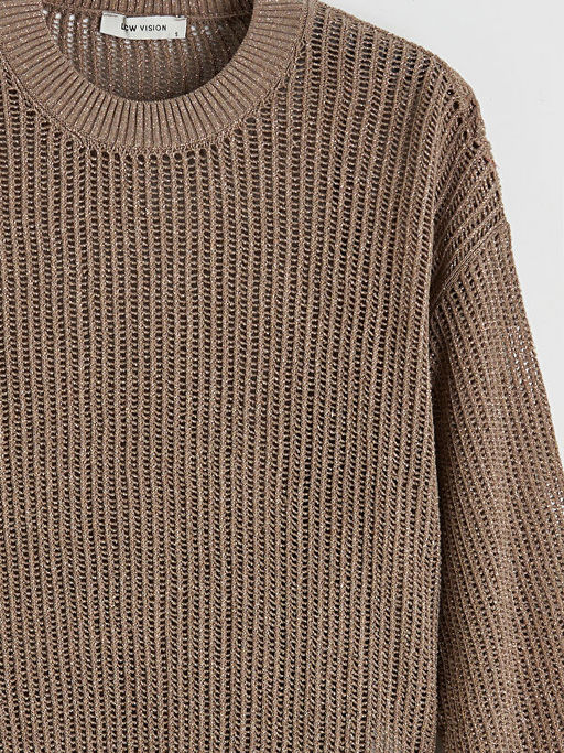 Bisiklet Yaka Ajurlu Oversize Kad?n Triko Kazak