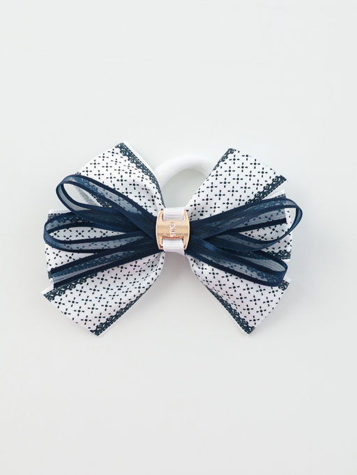 Цена за 6 шт. Бант для волос на резинке «Школьница», мелкий узор, 8 см, бело-синий