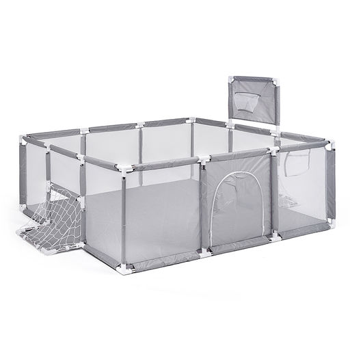 Манеж детский прямоугольный с баскетбольным кольцом и воротами (120*180*60) цвет серый