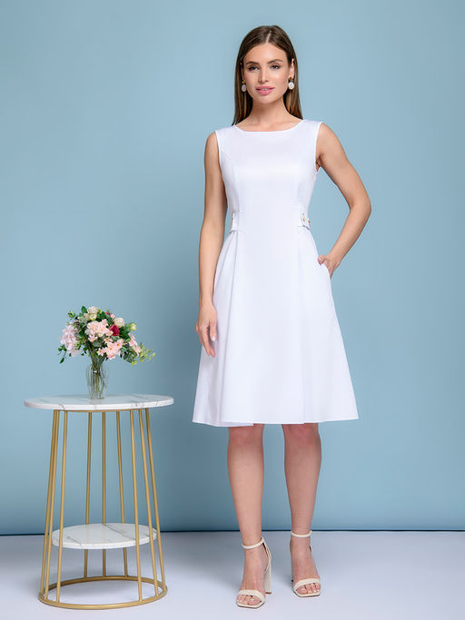 Платье белое без рукавов с декоративными элементами - 1001dress фото 2