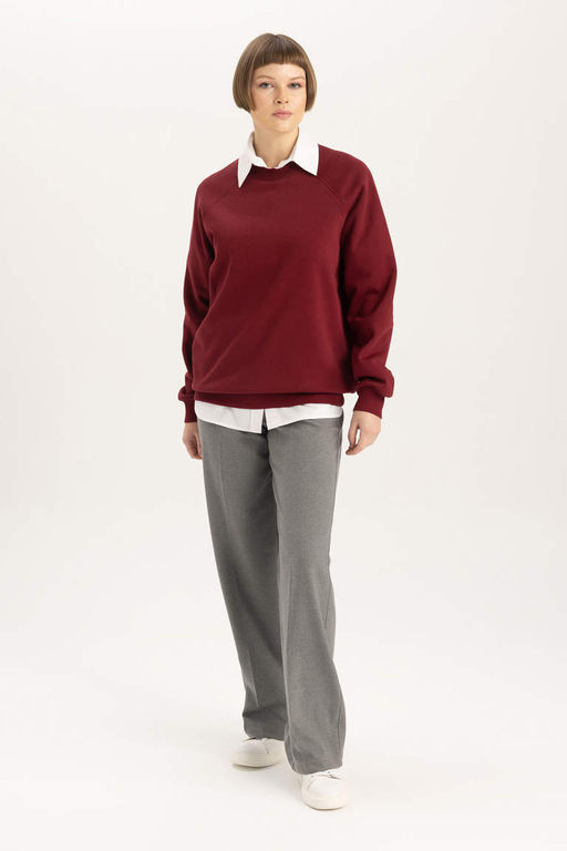 Толстый свитшот оверсайз с круглым вырезом - Defacto фото 2