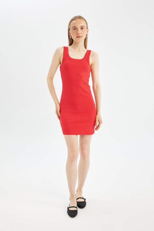 Cool Bodycon Базовое мини-платье без рукавов в рубчик на бретельках - Defacto фото 2