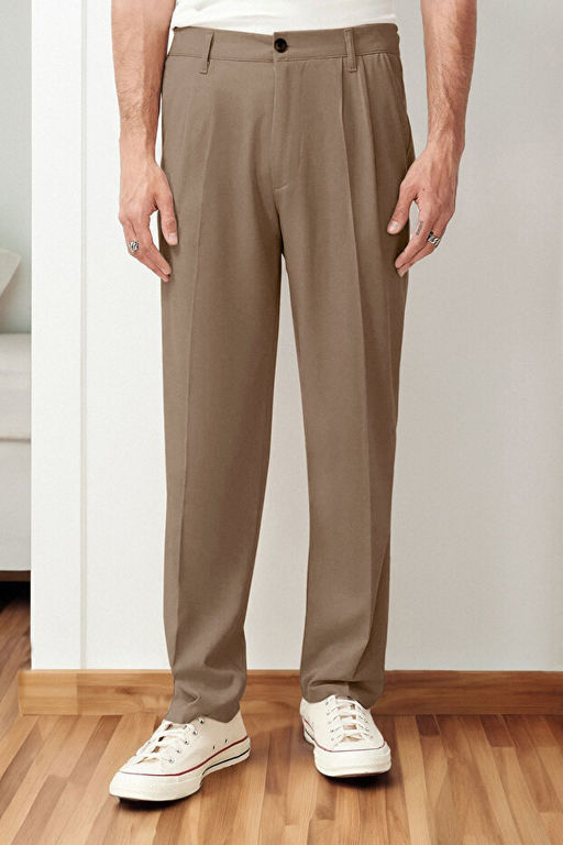 Bej Pileli Klasik Baggy Fit Kuma_ Pantolon TMNSS24PL00024
