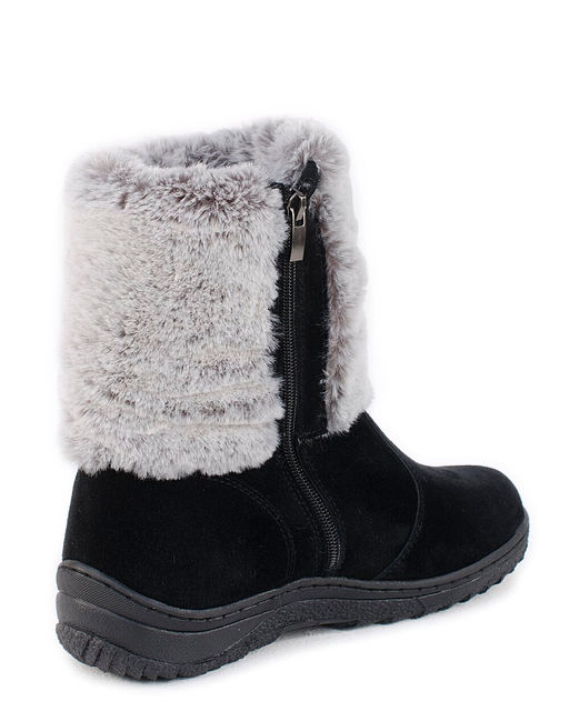 Унты женские на литой подошве. Черные., Замша. "Шиншилла". Короткие. Молния.