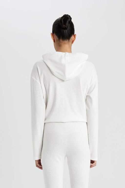 DeFactoFit Футболка стандартного кроя с капюшоном и вышивкой в рубчик с длинными рукавами  фото 6