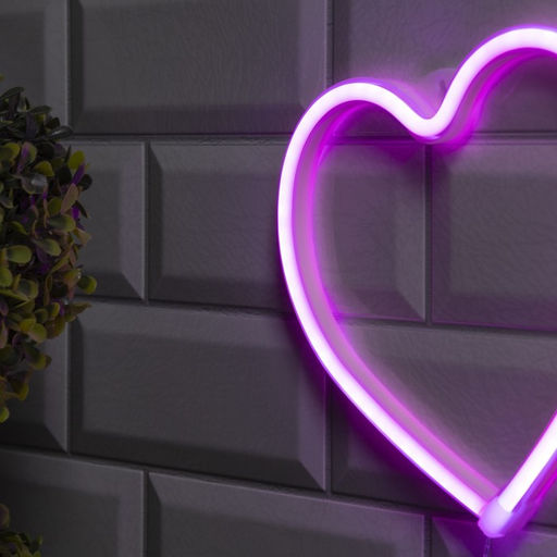 Неоновая вывеска Сердце 20?20 см, батарейки ААх3 (не в комплекте), USB, свечение розовое - Luazon lighting фото 7