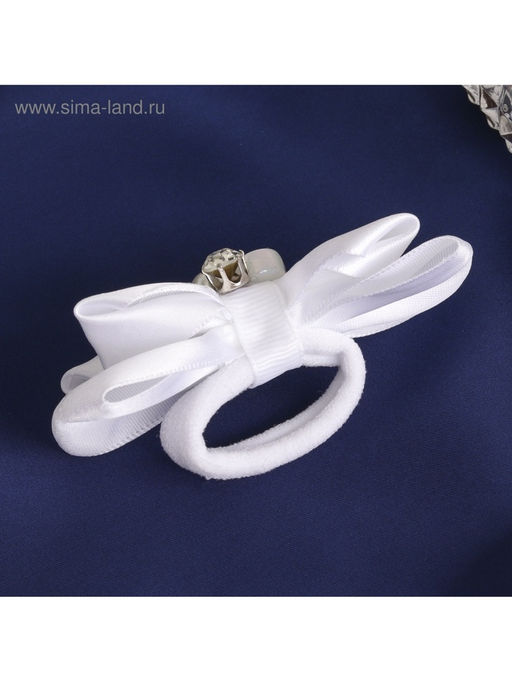 Цена за 6 шт. Бант для волос на резинке «Школьница», двойной, бусинки, 7.5 см, белый