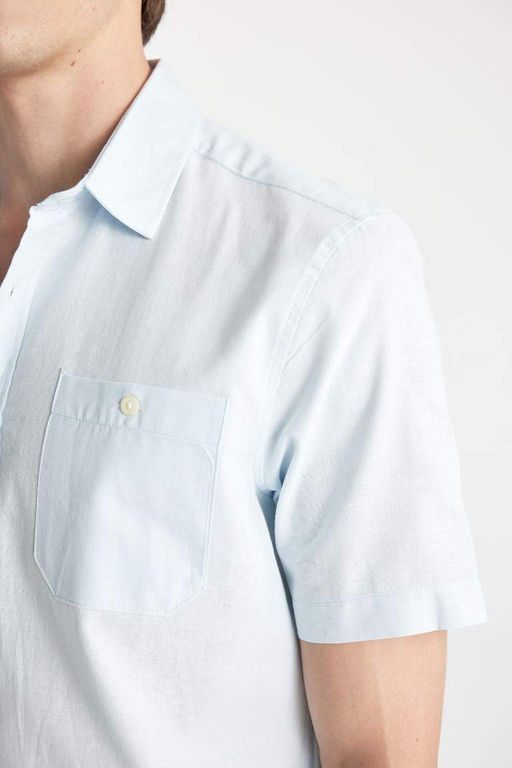 Рубашка из 100 % хлопка с короткими рукавами и воротником-поло обычного кроя - Defacto фото 5