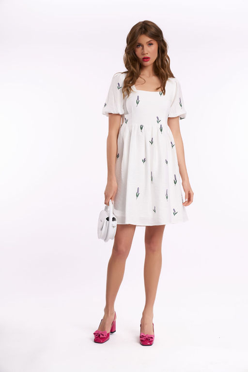 Платье KaVari 1037 молочный принт лаванда  фото 4