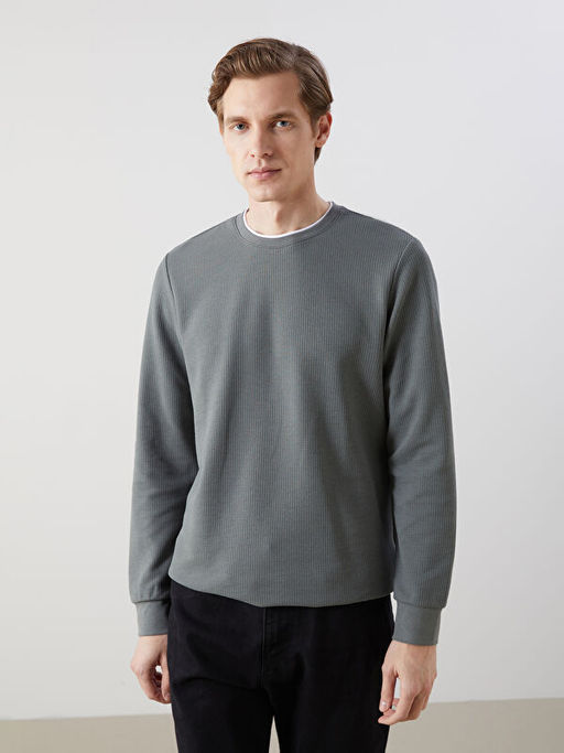 Bisiklet Yaka Uzun Kollu Erkek Sweatshirt