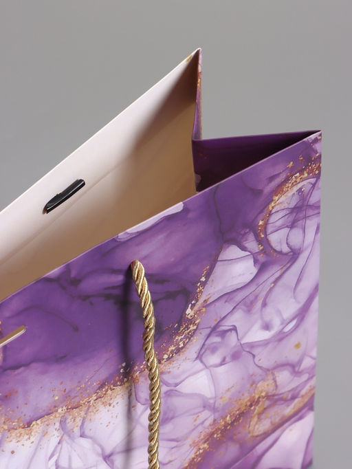 Пакет подарочный ламинированный «Мрамор», фиолетовый с бантиком, 32×25×11 см