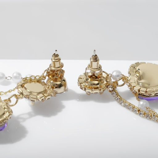 Серьги висячие со стразами Сердце, цветные в золоте - Queen fair фото 2