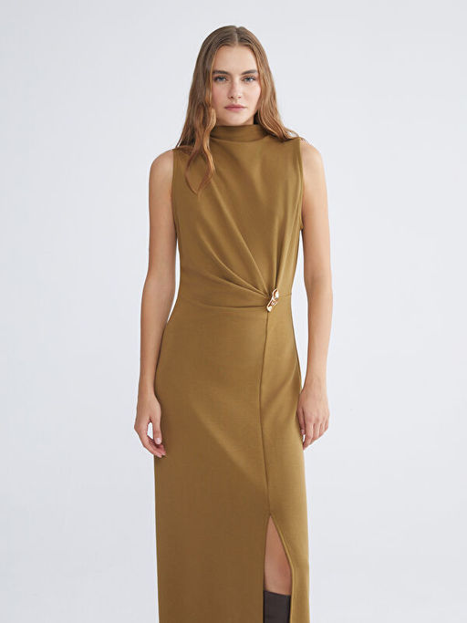 Dik Yaka Y?rtma?l? B?zg?l? Elbise