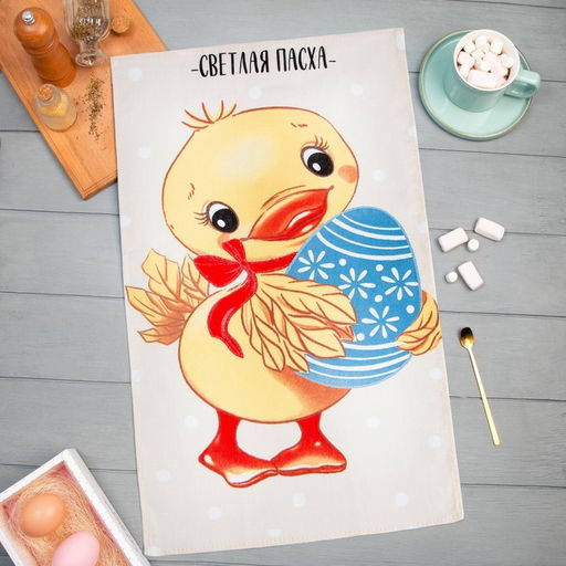 Полотенце Доляна Пасхальный цыплёнок 35х60 см, 100% хл, рогожка 164 г/м2  фото 5