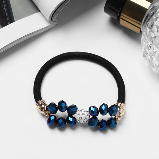 Цена за 6 шт. Резинка для волос «Хрустальная», синие камни