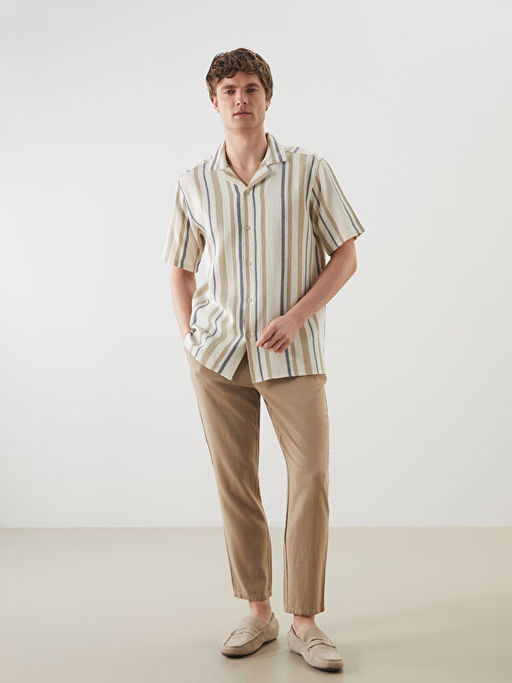 Regular Fit K?sa Kollu ?izgili Erkek G?mlek