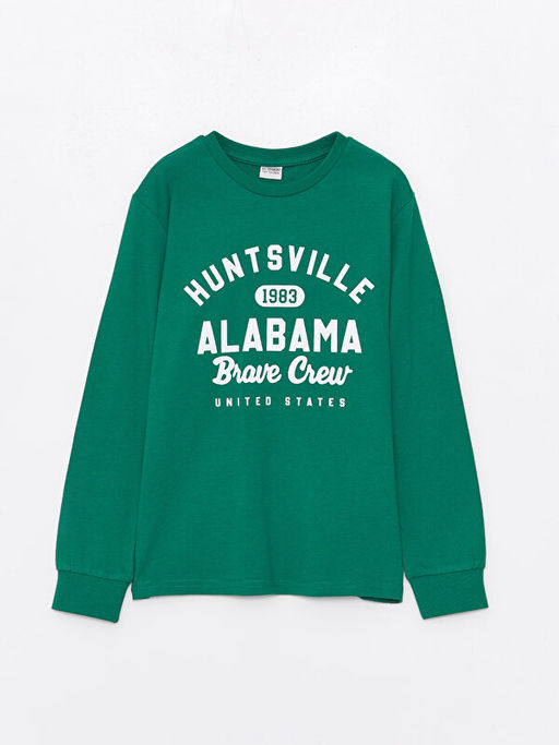 Bisiklet Yaka Bask?l? Uzun Kollu Erkek ?ocuk Ti??rt