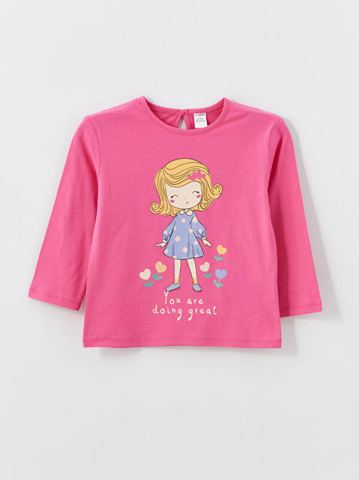 Bisiklet Yaka Uzun Kollu Bask?l? K?z ?ocuk Ti??rt 2li